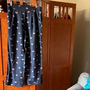 Heart Patterned Lightweight Pants with Elastic Back Waistband